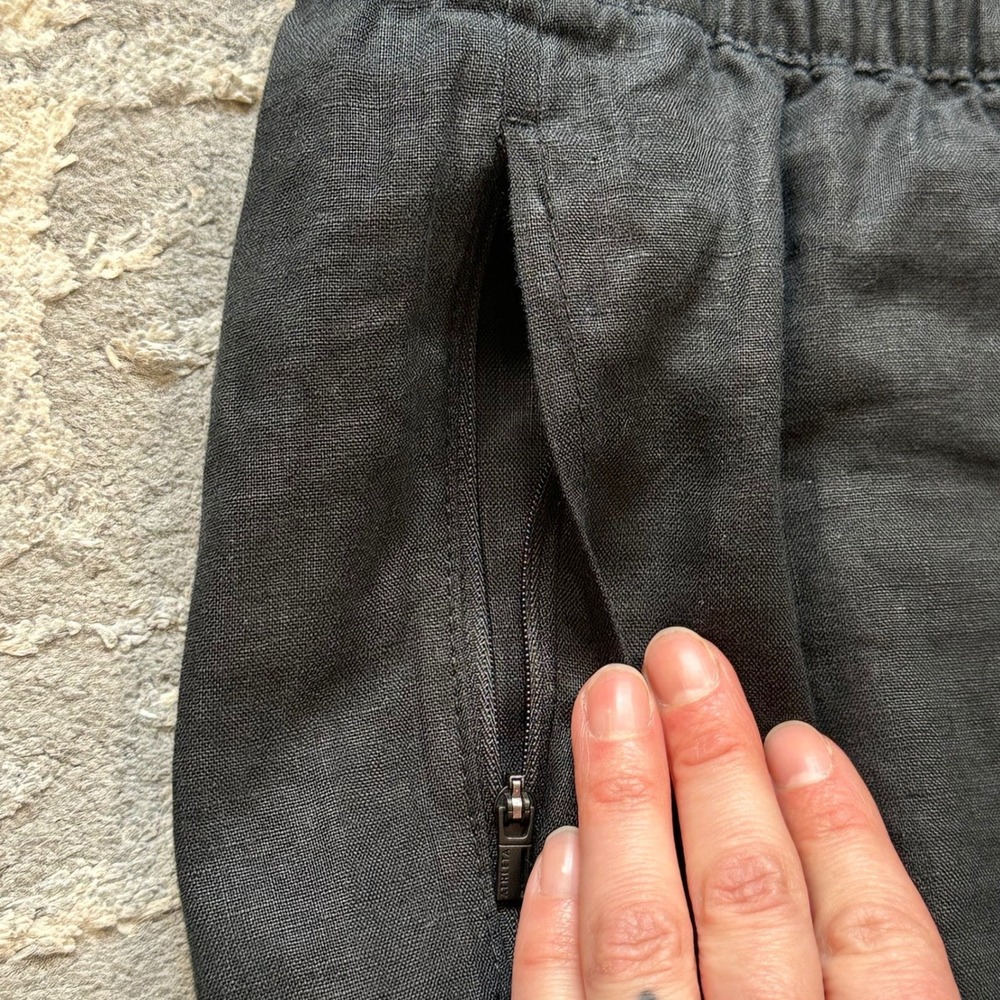 Athleta Cabo Linen Pant Black Straight Leg Drawstring Ankle Trousers M/P 851027 - Picture 9 of 11